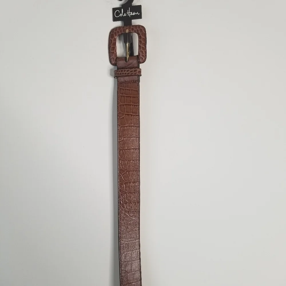 NWT Cole Haan Wide Croc Embossed Woodbury Brown Belt Size S